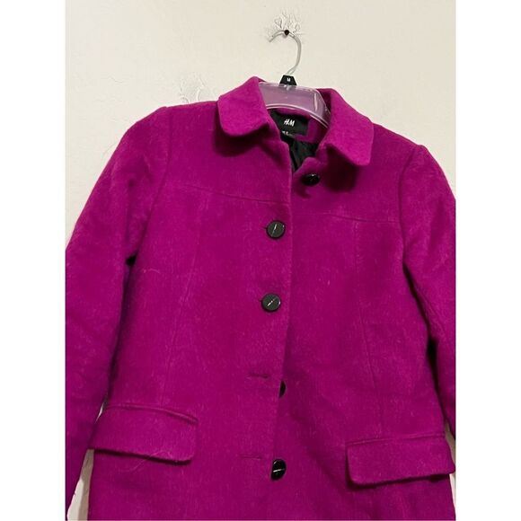 H&M purple fuchsia Wool Blend Peacoat Size 8 - Picture 2 of 4